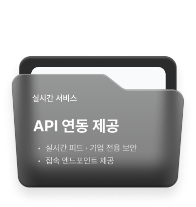 실시간 서비스 — API 연동 제공: 실시간 피드와 기업 전용 보안, 접속 엔드포인트 제공
